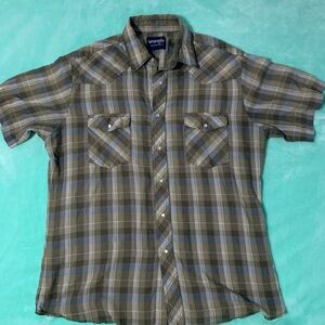 Wrangler Men's Pearl Button Green Plaid Shirt